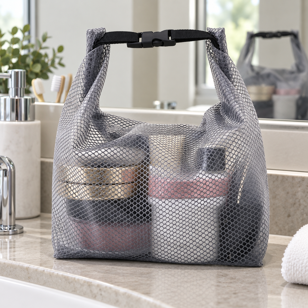 💼 Travel‑Essential | Breathable Mesh Fabric | Trip Toiletry Organizer | For Men & Women | Sleek Grey Pouch