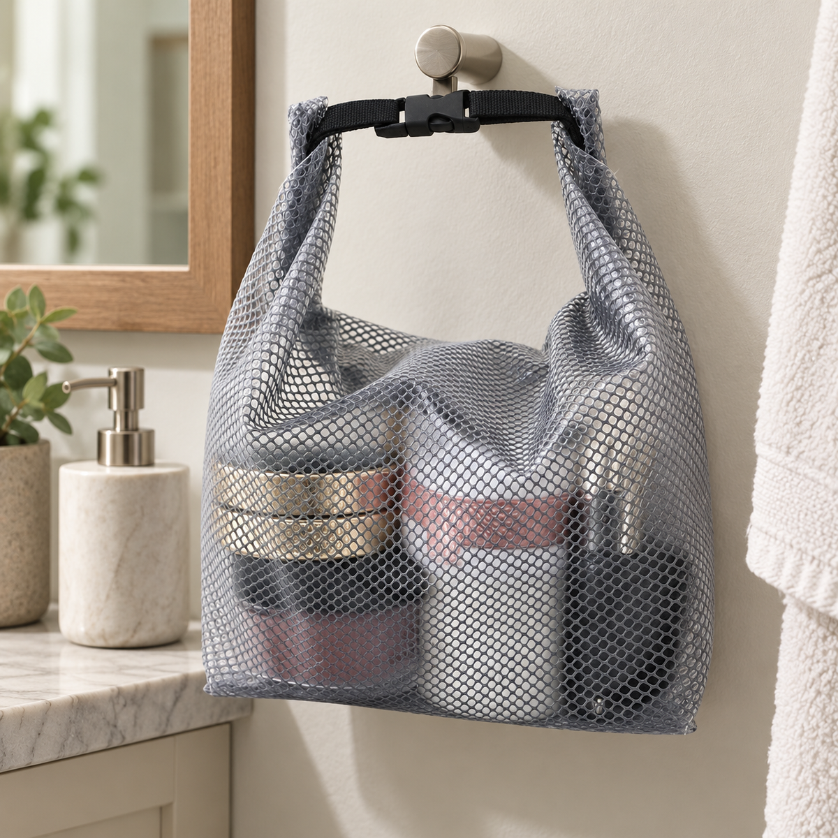💼 Travel‑Essential | Breathable Mesh Fabric | Trip Toiletry Organizer | For Men & Women | Sleek Grey Pouch