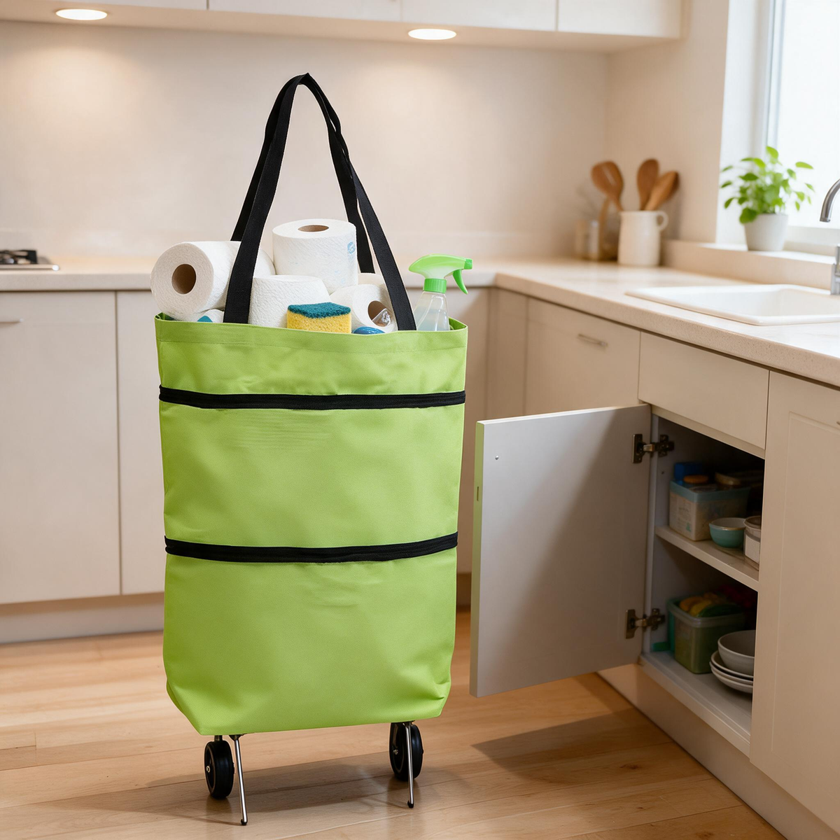 🛒 Shopping Cart | Fabric | Markets | Busy Moms | Bright Foldable Rolling Storage