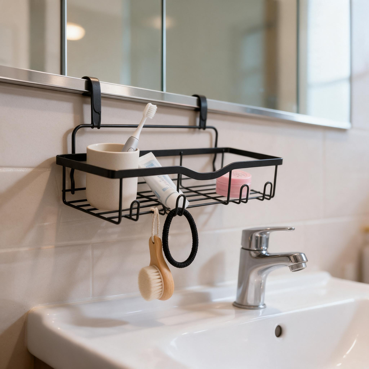 🖤 Space-Saving | Metal | Bathroom | For Renters | Black Hook Storage