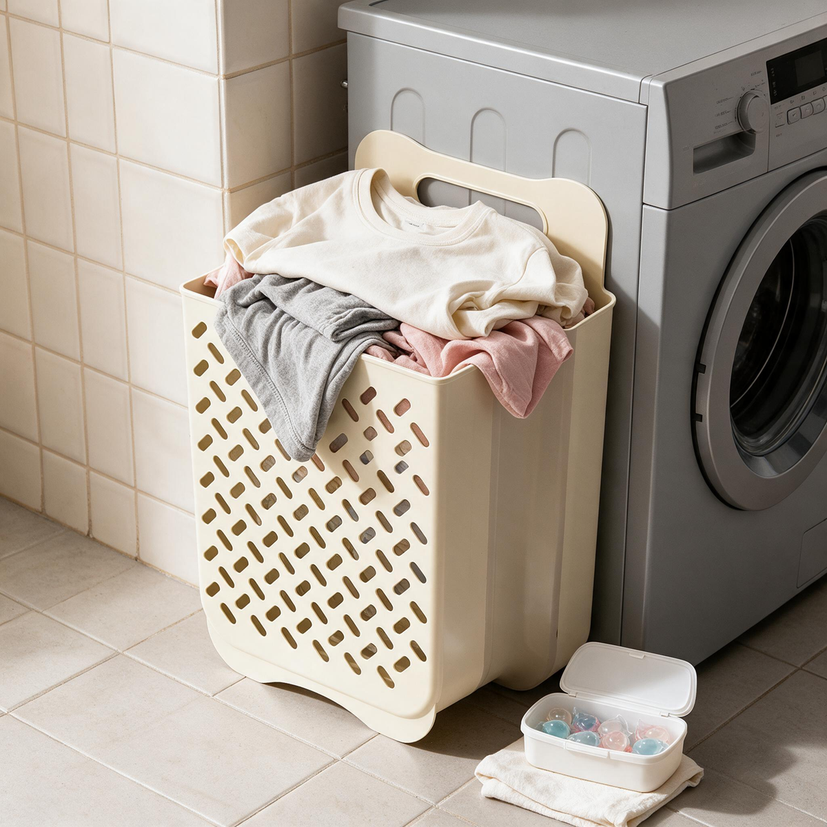 🧺 Laundry Basket | Plastic | Bathroom | Families | Foldable Wall-Mounted Storage