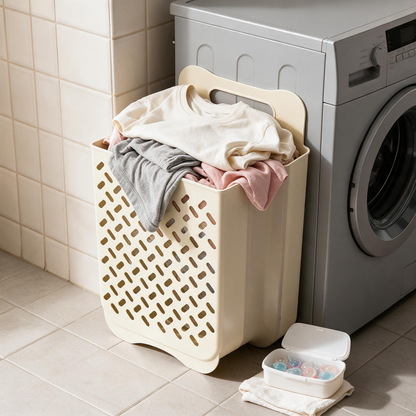 🧺 Laundry Basket | Plastic | Bathroom | Families | Foldable Wall-Mounted Storage