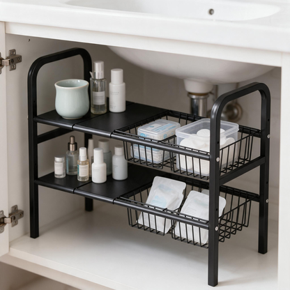 🗄️ Under Sink Organizer | Metal | Bathroom | Homeowners | Expandable Storage