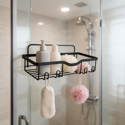 🖤 Space-Saving | Metal | Bathroom | For Renters | Black Hook Storage