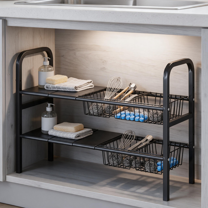 🗄️ Under Sink Organizer | Metal | Bathroom | Homeowners | Expandable Storage