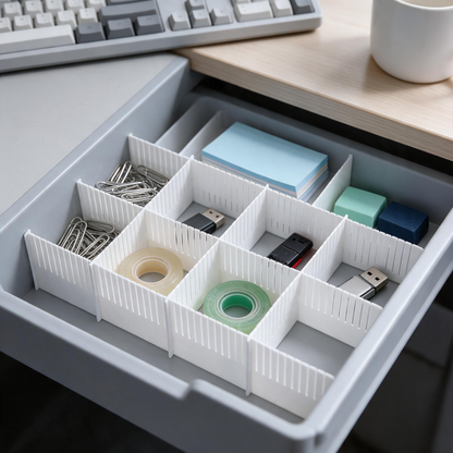 🗂️ Organizer‑Must‑Have | Sturdy Plastic Material | Drawer Divider Set | For Home & Office | Clean Minimalist White