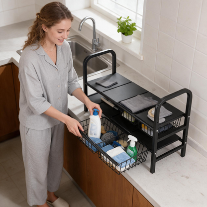 🗄️ Under Sink Organizer | Metal | Bathroom | Homeowners | Expandable Storage