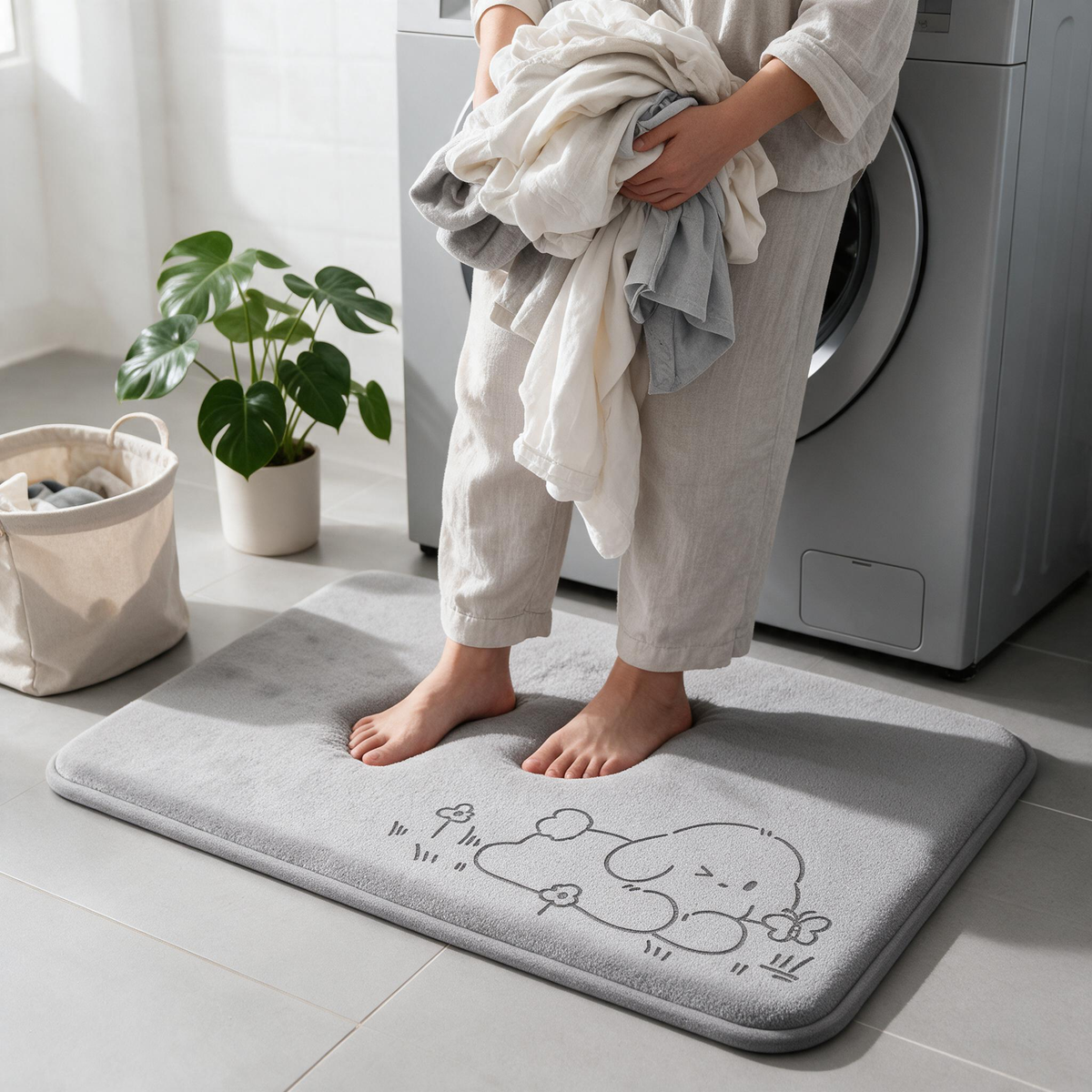 🐾 Home‑Essential | Soft Plush Fabric | Non‑Slip Bath Mat | For Household Users | Cute Cartoon Print Design