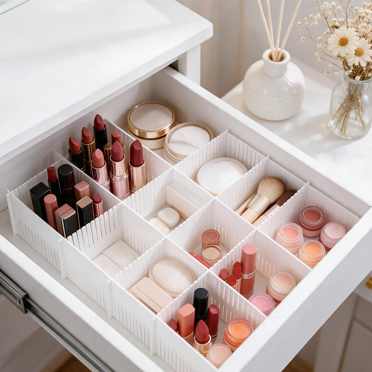 🗂️ Organizer‑Must‑Have | Sturdy Plastic Material | Drawer Divider Set | For Home & Office | Clean Minimalist White